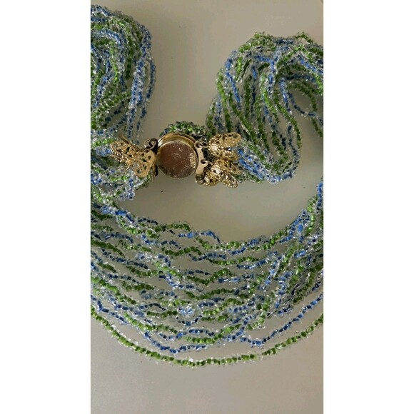 Vintage Japanese 70's Glass Seed Bead & Faceted Crystal Multi-Strand Necklace - Picture 9 of 10
